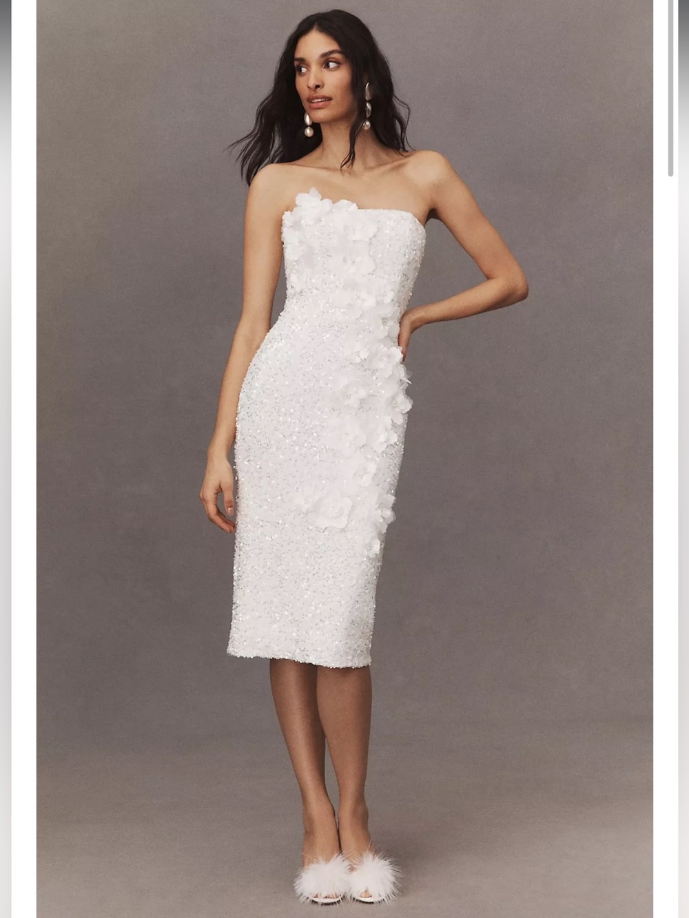 helsi liliana white strapless sequin 3d floral applique midi bridal dress XS NEW